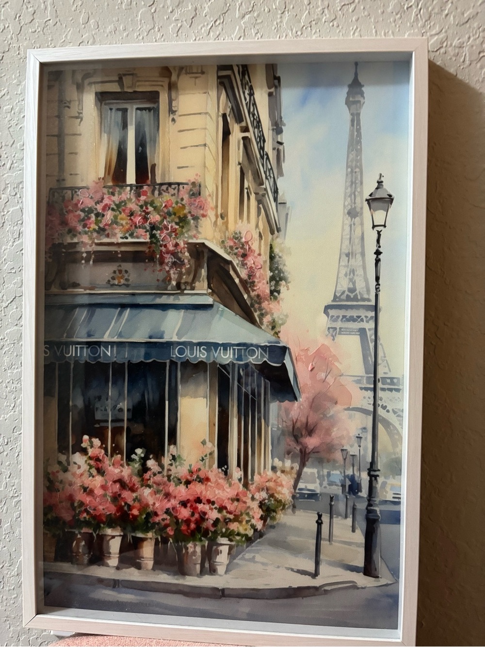 Louis Vuitton Paris Boutique Print — Blue Awning & Pink Blossoms